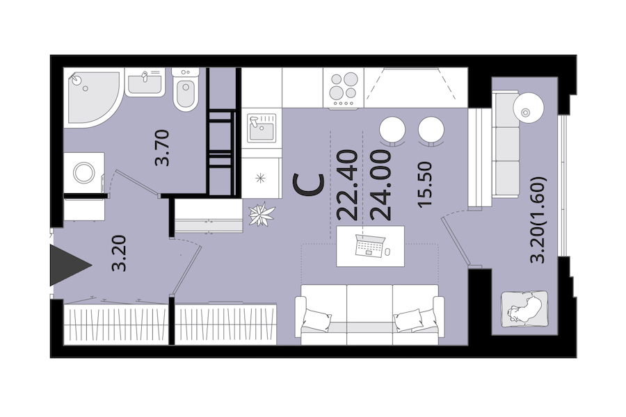 Квартира студия 24 м², 5/13 эт., ЖК «Тайм Сквер»